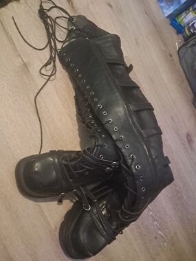 Demonia Black Over-the-Knee Lace-Up Platform Boots